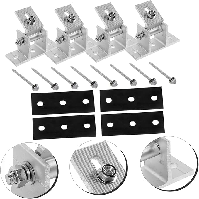 4 Set Solar Panel Mounting Bracket FootAluminum Alloy Solar PV Front Support Solar Panel Bracket Support Feet Suitable for Gird Roof Installation