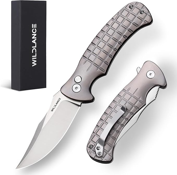 Small EDC Pocket Knife for Men &amp Women - 3 Trailing Point D2 Blade Titanium Handle with Button Lock &amp Pocket Clip | Small Slim Cool Folding Knife for Daily Carry Camping Hiking &amp Outdoo