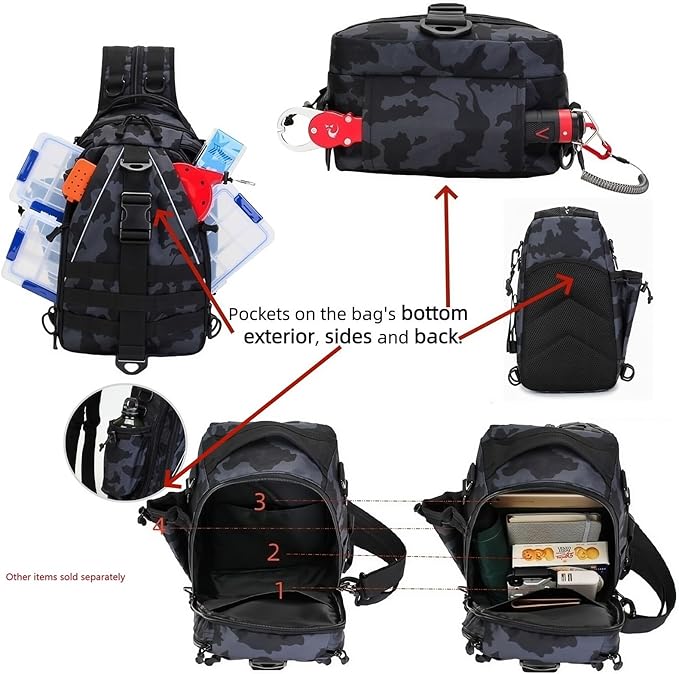 Mint &amp Moss Tactical Backpack for Men Water Resistant Tackle Backpack with Rod Holder &amp Tackle Box Kit Lightweight Sling Fishing Bag for Trekking Survival Camping Fitness Travel (Camo)