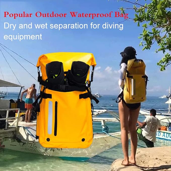 LANGWEI Waterproof Dry Bag Backpack 30L Diving Equipment Dry and Wet Separation Bag Float Roll Top Waterproof Duffel for Swim Beach Kayaking Boating Rafting