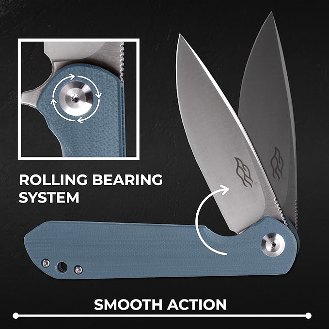 Firebird GANZO FH41S-GY Pocket Folding Knife D2 Steel Blade G10 Anti-Slip Handle with Clip Fishing Hunting Camping Outdoor Flipper EDC Pocket Knife Best Gift for Men and Women (Grey)
