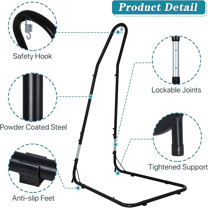 Dkeli Hammock Chair Stand Portable Heavy Duty Solid Steel Stand Only Outdoor Indoor Hanging Chair Stand for Air Porch Swing Chair w/Weather-Resistant Finish Offset Base 360-Degree Rotation Black