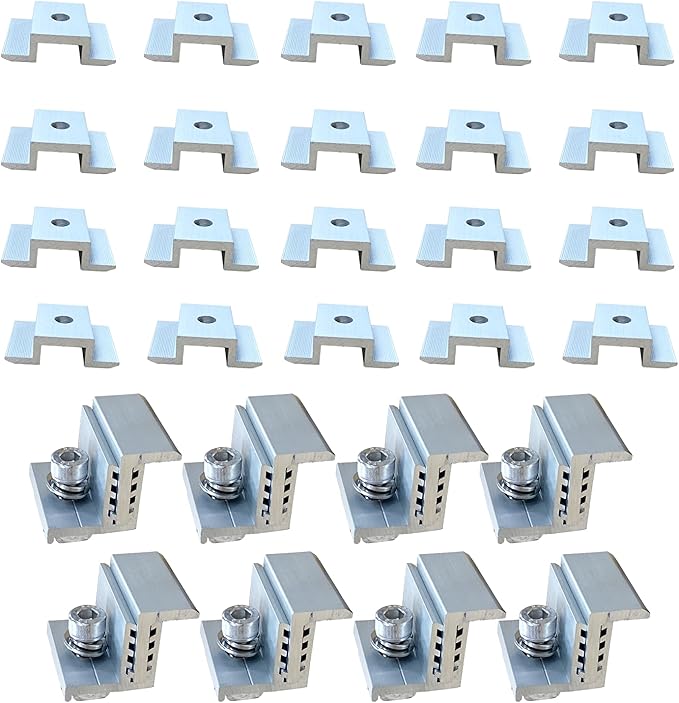 Solar Panel Mounting Z Brackets - Adjustable Aluminum Clamps 30-45Mm 20 Mid and 8 End Clamps for Panels
