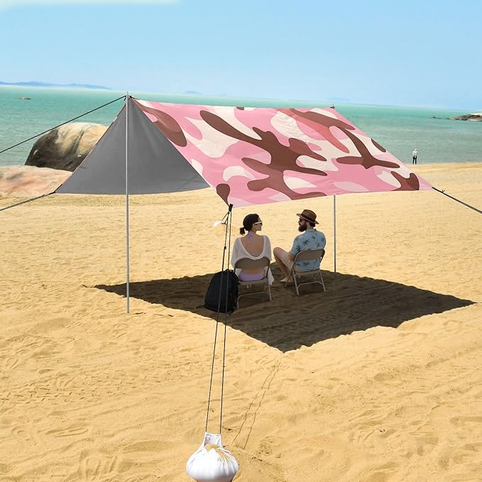 Coral Pink Beach Tent &amp Canopy UPF50 Water-Resistant Large Sun Shelter with Sand Shovel for Camping Trips Fishing Backyard Fun or Picnics