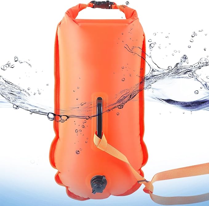 Swimming Buoy Portable Swim Buoy 50L with Adjustable Belt Waterproof Nylon Dry Bag High Visibility for Safety Open Water.
