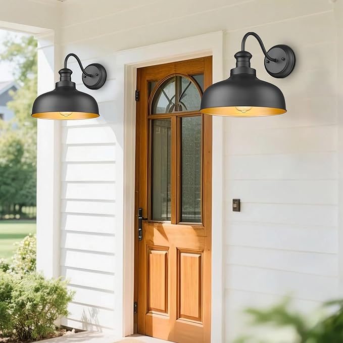 Outdoor Barn Lights 11.5 Inch Dome Outside Wall Sconce Weather Resistant Farmhouse Exterior Wall Mount Light Anti-rust Exterior Lighting Fixturefor Porch Garage Patio Entryway (Black 4 Pack)