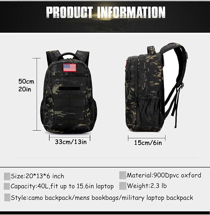 4land Camo Backpack for BoysArmy Boys Backpacks for Elementary Middle School MilitaryCamouflage Bookbag 40L
