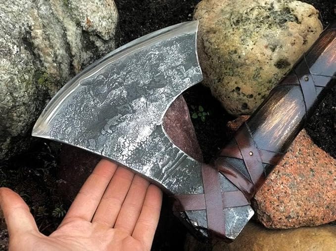 Virk Crafts || Two Handed Large Berserker Axe Large Norse AxesScandinavian Style Viking Axe Double Headed ax Real Battle ax Wood Handle self Defense Weapons War Hatchet