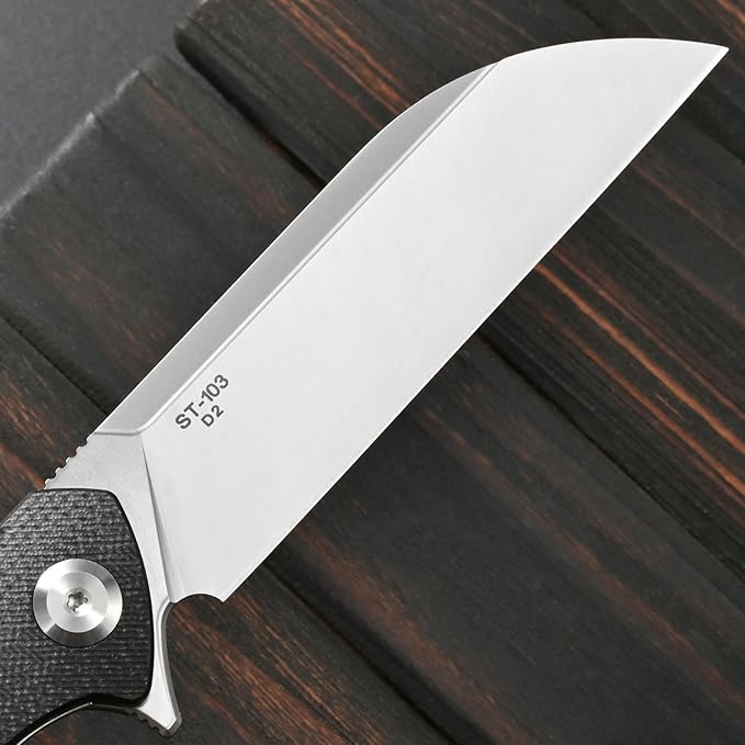 Sitivien ST103 Folding Knife D2 Steel Blade+G10 Handle Pocket Knife EDC Tool Knife for Outdoor Camping Hunting Survival (Black)