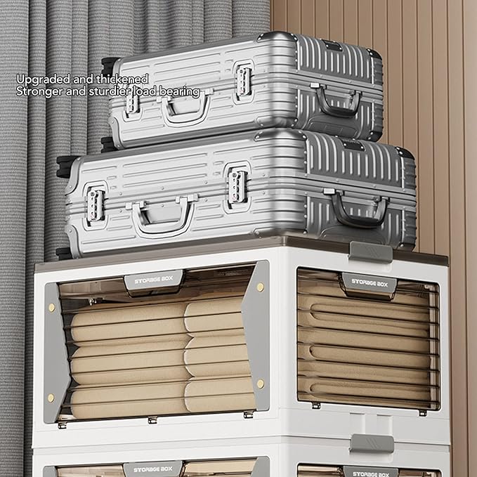 Stackable Storage Bins with Lids Magnetic Suction Folding Storage Containers with Wheels Closet Organizers and Storage with Snap Lock for Home (1 Layer)
