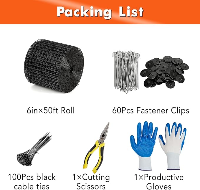 6in x 50ft Solar Panel Bird &amp Critter Guard Kit Includes 60 Fastener Clips 100 Cable Ties Gloves Pliers &amp PVC Coated Wire Mesh for Bird Critters Control