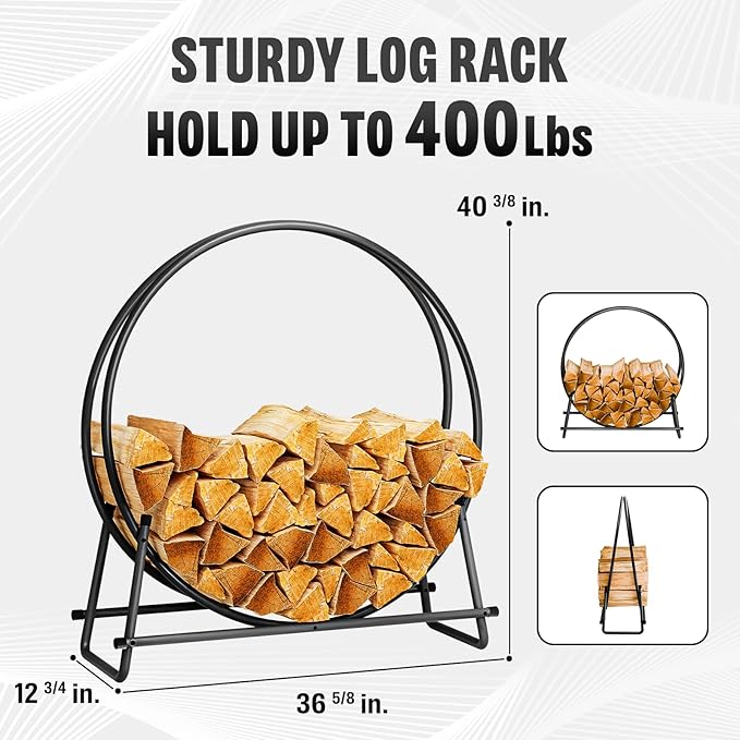 IDZO 41in Firewood Rack 400lbs Load Capacity Rust Resistant Steel Black Wood Storage