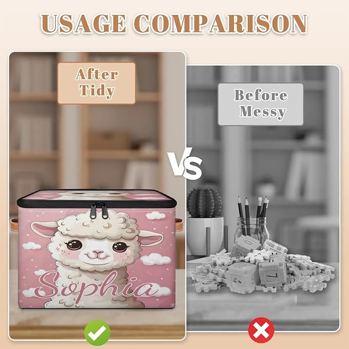 Custom Storage Basket with Name Personalized Storage Bins with Zipper Lid Foldable Fabric Storage Box Large capacity with Handle Cloud Sheep