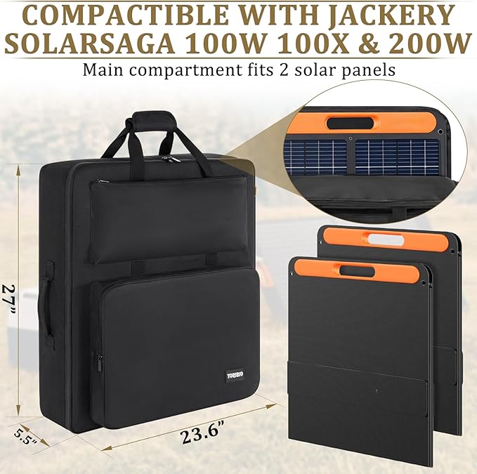 Solar Panel Travel Bag Portable Solar Panel Storage Bag Compatible with Jackery SolarSaga 100W 200W 100X Water-Resistant Protective Padded Carrying Case for 2 Panels for Outdoor Camping Travel