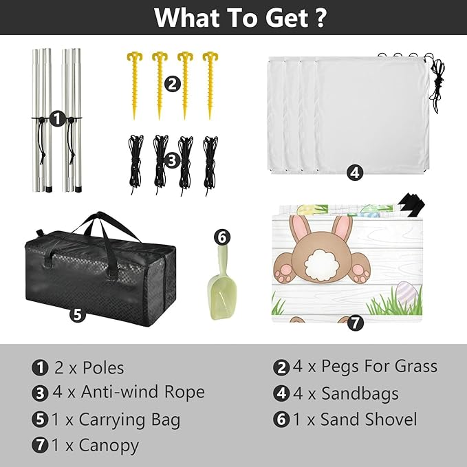 Beach Canopy with Windproof Ropes &amp Sandbags Beach Tent Sun Shade Sun Shelter for Camping Trips Fishing Backyard Fun or Picnics Easter Rabbit