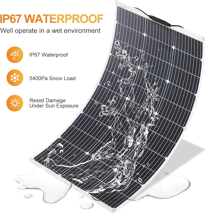 600W 12V Flexible Solar Panels 6x100W High Effiecncy Monocrystalline Solar Module for Marine RV Trailer Boat Cabin Van Car Battery
