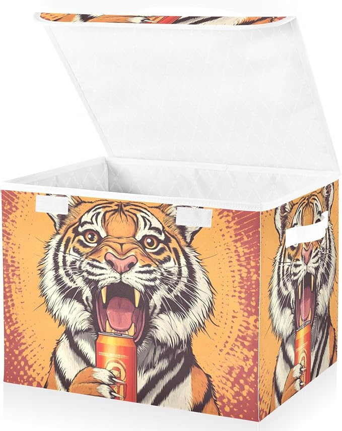 Storage Cube with Lid Animal with Drink Print 16.5×12.6×11.8 IN Collapsible Large Capacity Foldable Storage Basket Bin Organizer