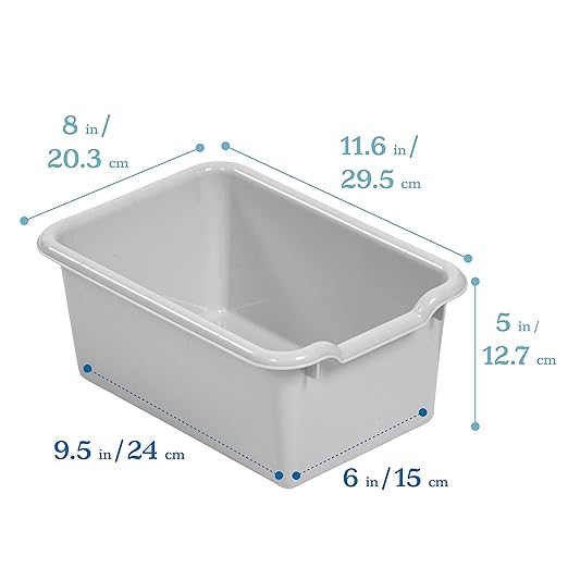 ECR4Kids Scoop Front Storage Bins Multipurpose Organization Light Grey 10-Piece