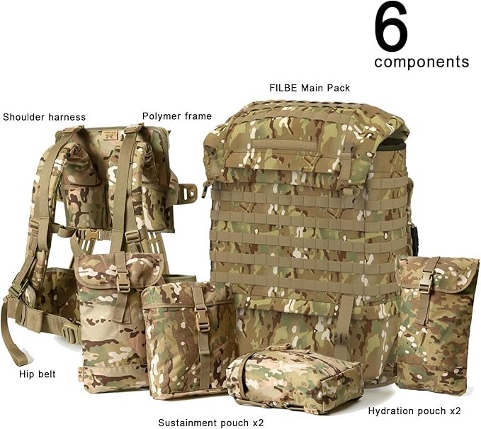 MT FILBE 100L Modular Rucksack System Military Ruck with External ABS Frame Detachable Assault Pack &amp Hydration Carrier