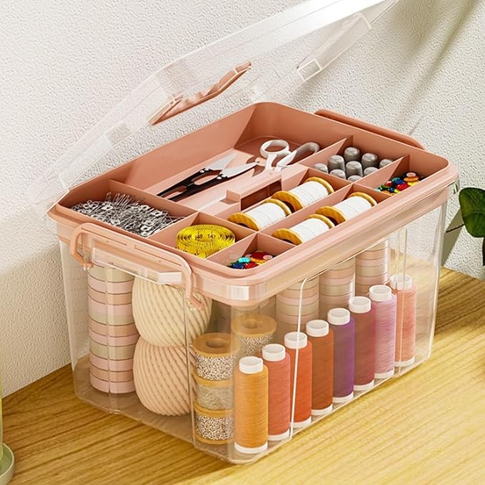 Set of 7 Pack Stackable Storage Bins with Handle Clear Plastic Container BoxPerfects for Snacks Tools CosmeticsToysGadgets Organizer (Set of 7 -Random Color)