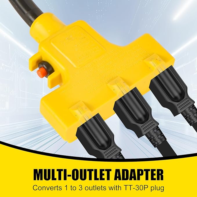 Overload Protector 30 Amp to 110 Adapter Generator Power Cord Shore Power 30 Amp to 15 Amp/20 Amp Adapter Marine NEMA L5-30P to 3X 5-15R/5-20R RV Generator Adapter 1.5FT