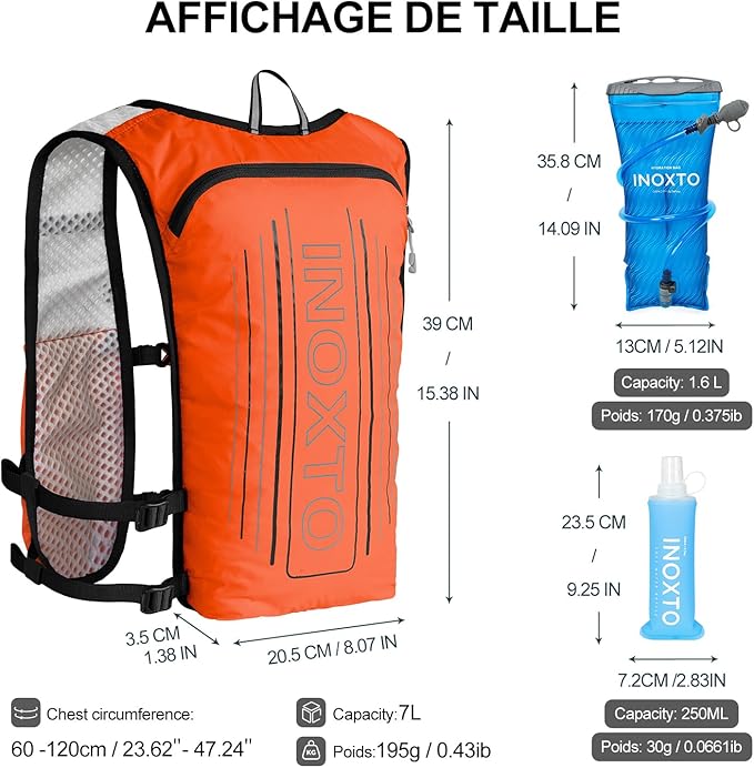 INOXTO Running Hydration Vest BackpackLightweight Insulated Pack with 1.5L Water Bladder Bag Daypack for Hiking Trail Running Cycling Race Marathon for Women Men