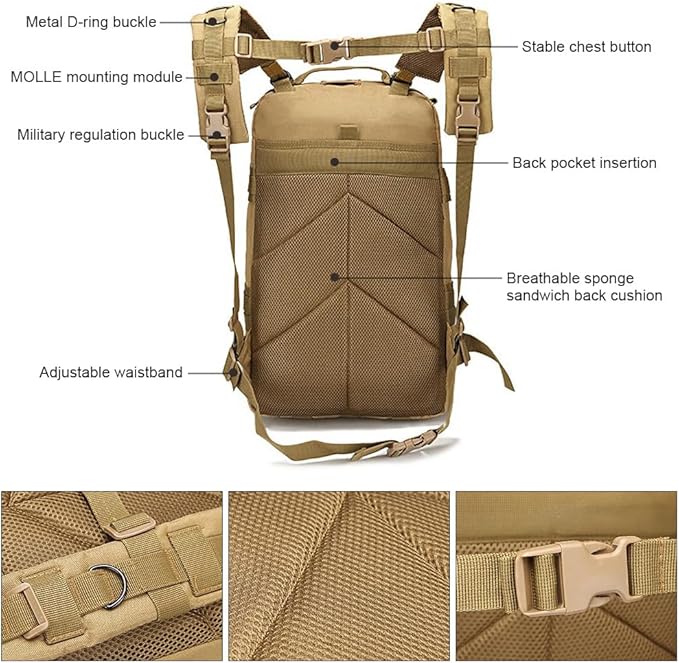 Military Tactical Backpack 3 Day Assault Pack Army Molle Bag Backpacks Rucksack Army Assault Pack 45L (ACU Color)