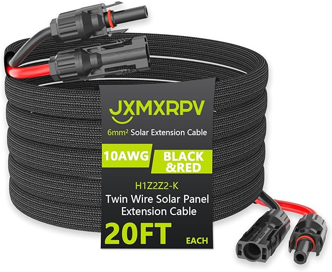 20Ft 10AWG Solar Cable Extension with Protection Cover Solar Wire with Tool-Free Solar Connectors IP68 Waterproof PV Cable Solar Panel Extension Cable 10Gauge for Home Boat RV Solar Panels(20ft)