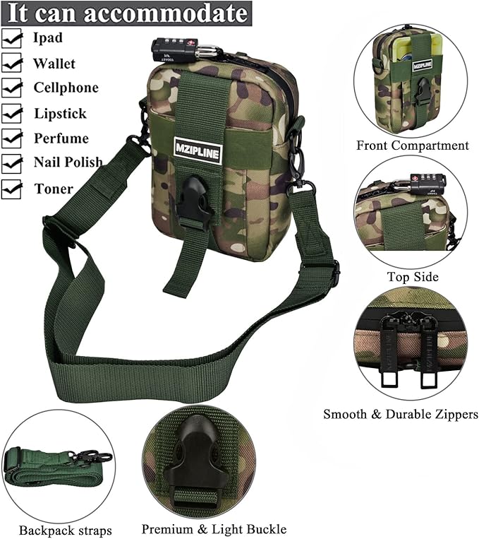 Tactical Package Bag -Smell Proof - Crossbody Sling Shoulder Bags with Carbon Lining for Man