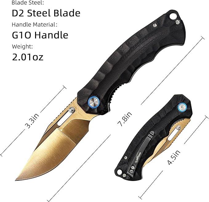 ALBATROSS Black &amp Gold Pocket Knife Unique Father's Day Gifts Gold D2 Blade 2oz Ultra-Light G10 Handle Liner Lock Gift Box for Father's Day Birthday