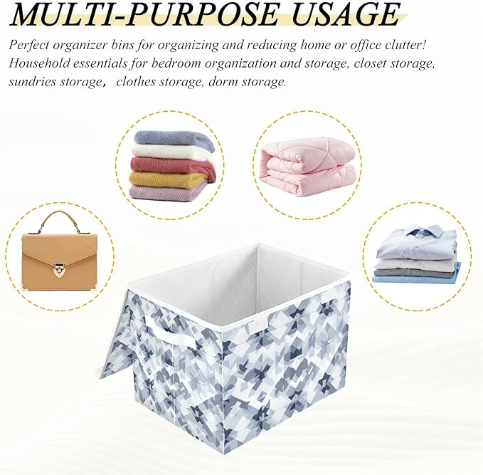 Collapsible Storage Bins with Lids Decorative Fabric Storage Cubes Closet Organizer and Storage Basket Boxes Containers for Clothes Box Chest Nursery Folding Rectangle Blue and Grey Aztec