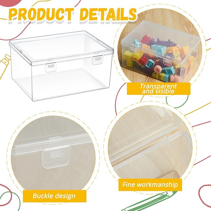 SiliFine 4 Pcs 7.09 x 5.2 x 3.43 Inch Clear Plastic Playroom and Gaming Storage Organizer Box Containers Stackable Storage Bins with Lids for Shelves or Cubbies Holds Puzzles Building Blocks