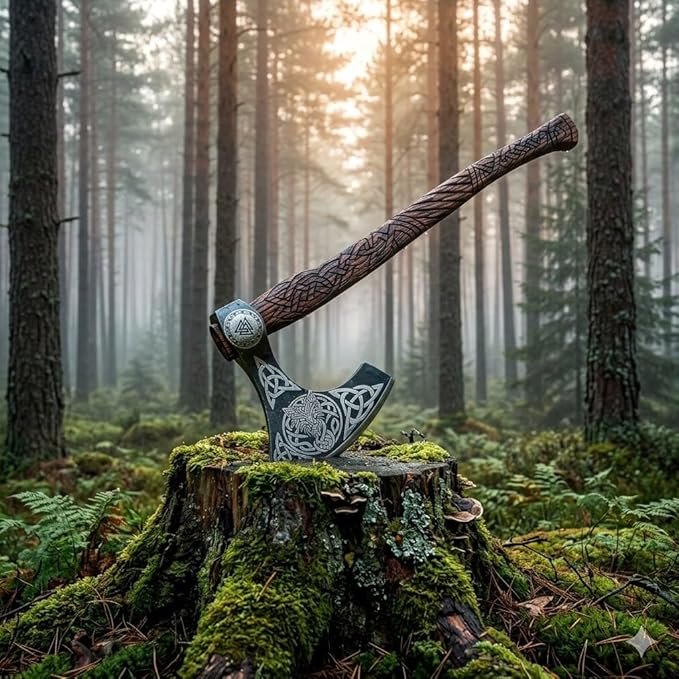Virk Crafts 012 - Custom Hand Forged Viking Axe Real Tomahawk Viking Hatchet Beared Camping Axe 5160 HIGH Carbon Steel Blade Throwing Set Vintage Ax Viking Gift for Him - Viking Gifts