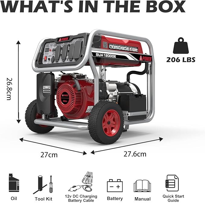 A-iPower SUA12000E 12000 Watt Portable Generator Heavy Duty Gas Powered With Electric Start For Jobsite RV and Whole House Backup Emergency