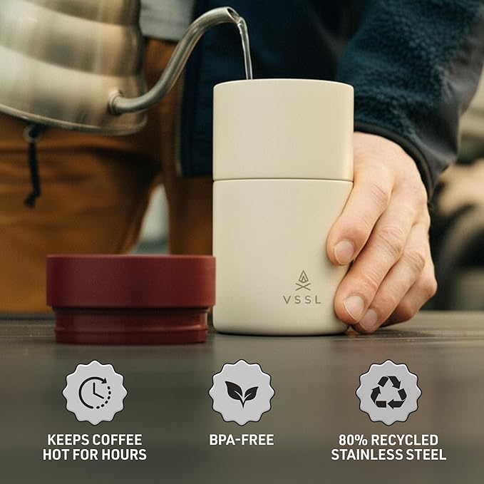 VSSL - Nest Pour Over Coffee Set | Coffee Maker for Camping | All-In-One Travel Pour Over | Transportable Dripper 10oz Stainless Steel Travel Mug | Compact Storage &amp Adventure Ready | Cream