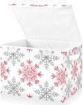 senya Christmas Baskets Collapsible Storage Bins with Lids Snowflakes Red Gray Storage Boxes Clothes Baskets for Organizing