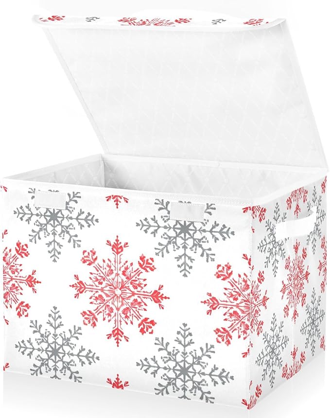 senya Christmas Baskets Collapsible Storage Bins with Lids Snowflakes Red Gray Storage Boxes Clothes Baskets for Organizing