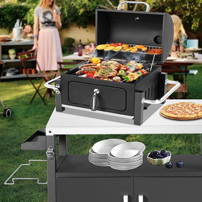 Portable Charcoal Grill Tabletop Outdoor Barbecue Smoker Small BBQ Grill for Outdoor Cooking Backyard Camping Picnics Beach by DNKMOR