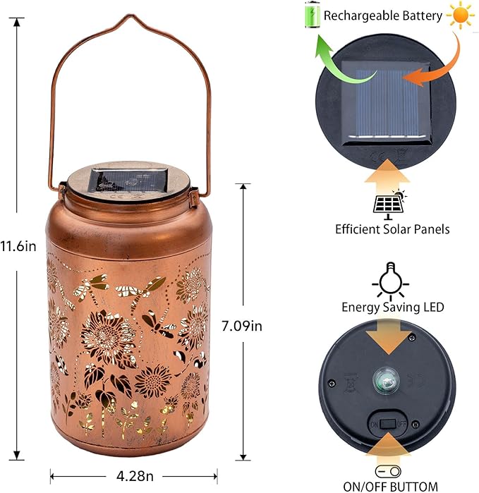 2pack Solar Lanterns Lights Outdoor Hanging Lantern Waterproof Metal LED Dragonfly Spring Decor Mothers Day Gifts for Women Men Mom Grandma Solar Light for GardenYardPatio LawnPathwayLandscape