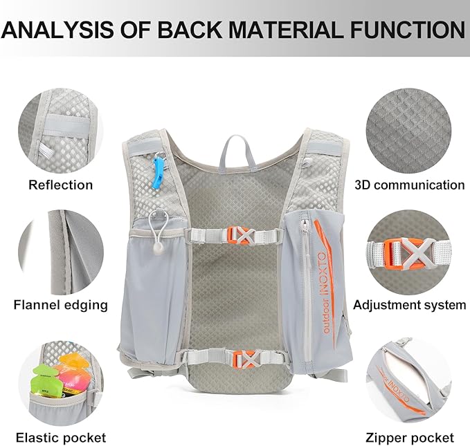 INOXTO Running Hydration Vest BackpackLightweight Insulated Pack with 1.5L Water Bladder Bag Daypack for Hiking Trail Running Cycling Race Marathon for Women Men