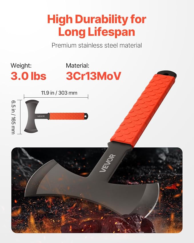 VEVOR Throwing Axes and Tomahawks 3 Pack 11.9 inch Double Bit Axe Throwing Hatchet Set Stainless Steel Head with Non-Slip TPR Rubber Handle with Black Nylon Sheath for Recreation and Competition