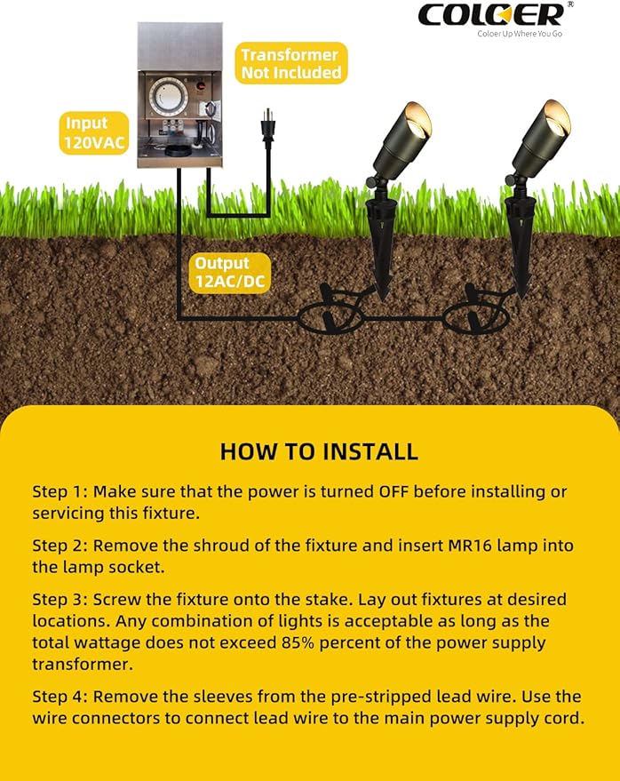 COLOER Die-cast Brass Low Voltage Spotlight12V AC/DC Outdoor Landscape Lighting Directional Garden Patio Spot Up Light (Bronze(101B) 4 Pack with Bulb)