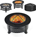 Giantex 3 in 1 Fire Pit 32 Outdoor Wood Burning Fire Pit Multifunctional Round Firepit Stove Metal Fire Bowl with Cover Portable Fire Pits for Outside Heating Bonfire Picnic Grill