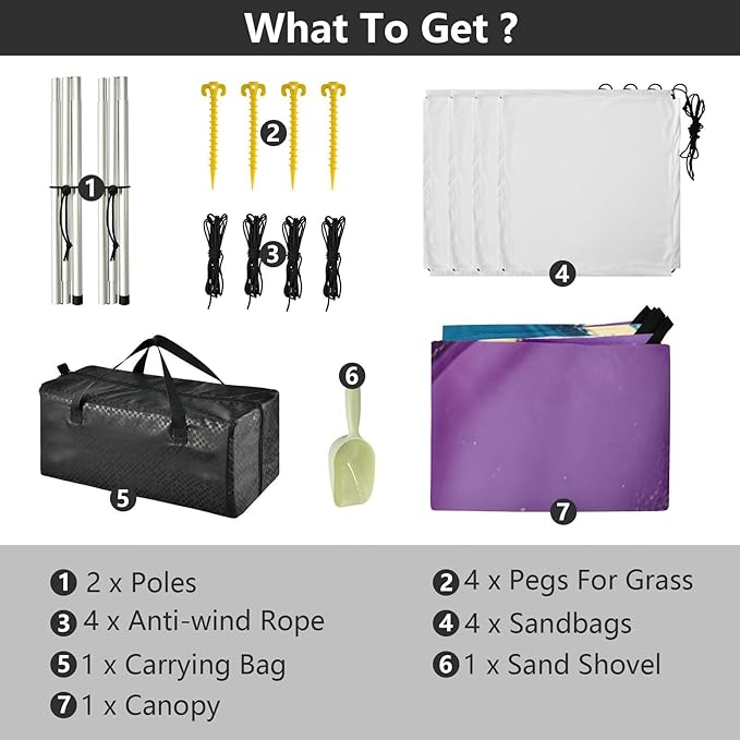 Beach Canopy with Windproof Ropes &amp Sandbags Beach Tent Sun Shade Sun Shelter for Camping Trips Fishing Backyard Fun or Picnics Purple Texture
