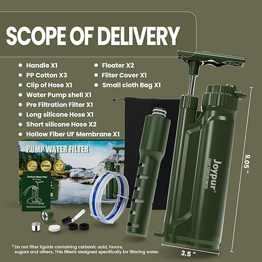 Portable 3-Stage Water Purifier Survival Pump with 0.01 Micron Ultrafiltration Membrane Water Purification SystemSuitable for HikingCampingEmergency Survival Water and Outdoor Activities