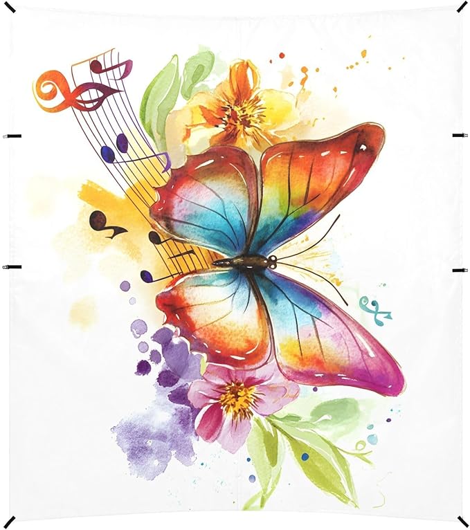ALAZA Butterfly Music Notes Beach Tent Sun Shelter UPF50+ Protection Beach Shade Canopy w/ 4 Sandbags for Outdoor Camping Fishing Backyard Fun Picnic 10x9 ft