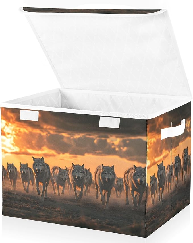 Storage Cube with Lid Wolf Pack Plain Print 16.5×12.6×11.8 IN Collapsible Large Capacity Foldable Storage Basket Bin Organizer