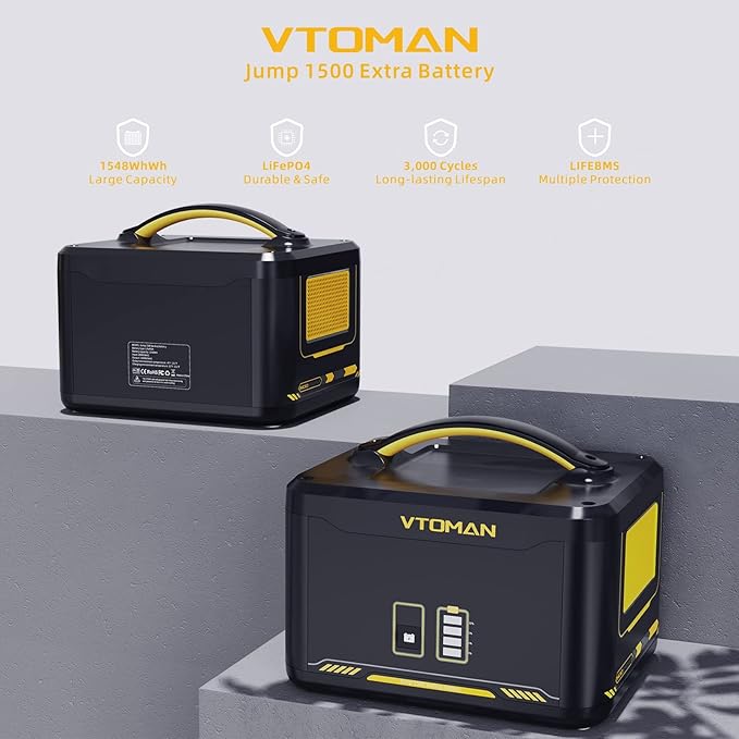Vtoman 3096Wh Solar Generator with Extra Battery Included 1800W (Peak 3600W) LiFePO4 Battery Power Station for Power Outages RV Camping Emergencies