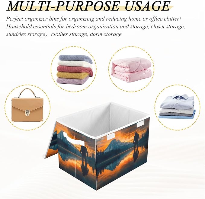 Storage Cube with Lid Susnet Sasquatch Print 16.5×12.6×11.8 IN Collapsible Large Capacity Foldable Storage Basket Bin Organizer
