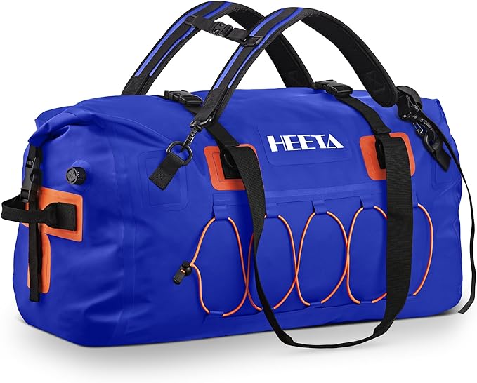 HEETA Waterproof Duffel Bag Motorcycle Dry Bag Backpack 60L/80L Extra Large Rolltop Travel Duffle Bags with Straps &amp Handles for Kayaking Rafting Boating Canoeing Camping Gym Beach Cruise Ship